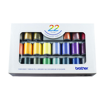 Brother Stickgarnset Hochglänzend 22 Farben (300m)