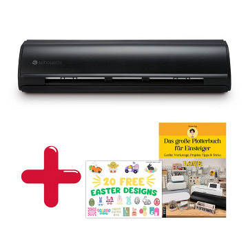 SILHOUETTE CAMEO 5 - Schwarz + Das große Plotterbuch für Einsteiger von Miriam Jug + 20 Oster Designs